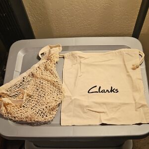 Clarks Cream Knotted Net Tote with Drawstring Bag